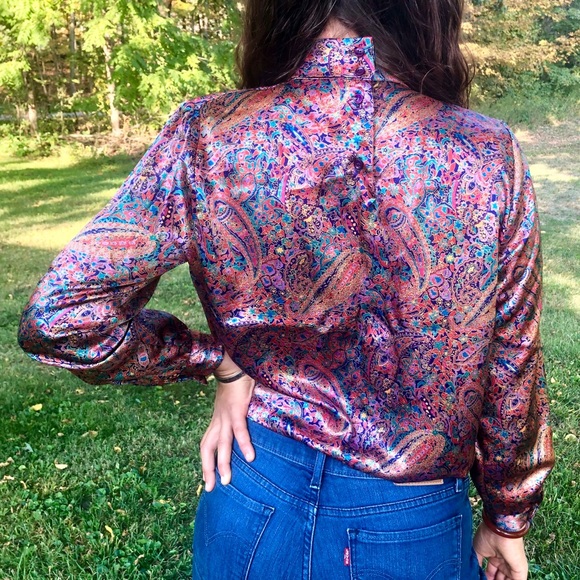 Vintage silky blouse paisley print - Picture 2 of 5